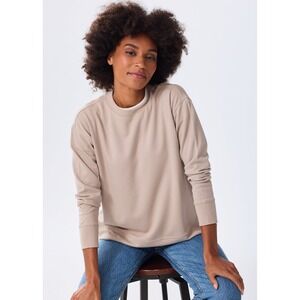 Alice Walk Women Small Tan Crewneck Sweatshirt Relaxed Fit Pima Cotton